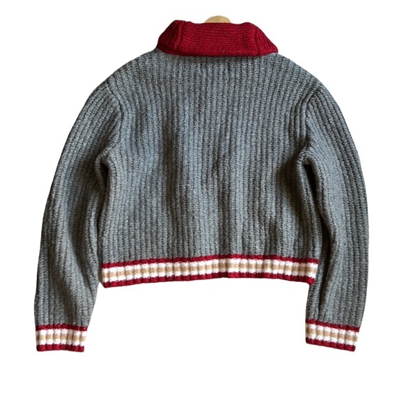 American Eagle Vintage Style Letterman Cardigan Sweater Red/Gray Size Large - Picture 5 of 7